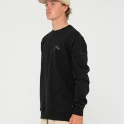 Rusty One Hit Wonder Crew Fleece -RVCA shop BLACK MENS CLOTHING RUSTY JUMPERS S23 FTM0917 BKX 1S 3