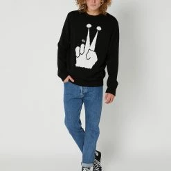 Stussy Peace Crown Knit Crew -RVCA shop BLACK MENS CLOTHING STUSSY KNITS CARDIGANS ST037305BLACK 5