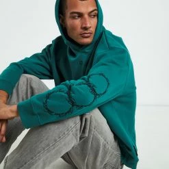 BLACK NOISE WHITE RAIN Embroidering Hoodie -RVCA shop GREEN MENS CLOTHING BLACK NOISE WHITE RAIN HOODIES 52525600026 5