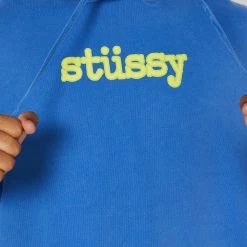 Stussy Typewriter 50-50 Hood -RVCA shop PIGMENT MID BLUE MENS CLOTHING STUSSY HOODIES ST037200PIGBLU 4